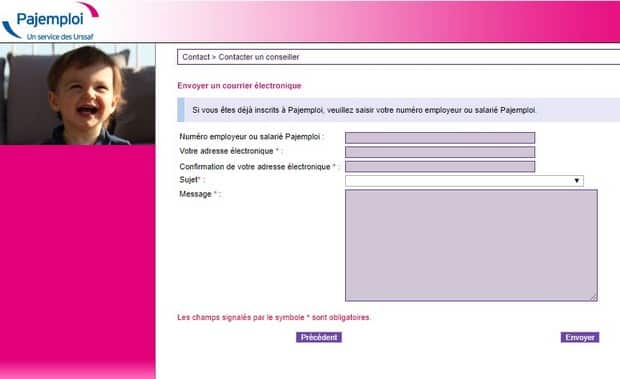 Contacter Pajemploi via le formulaire en ligne