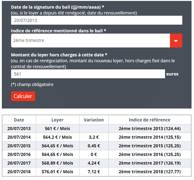 Calcul augmentation de loyer