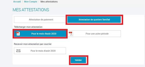 comment avoir attestation quotient familial