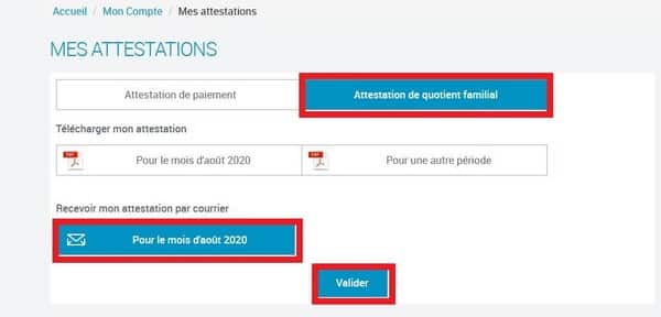 demande attestation quotient caf