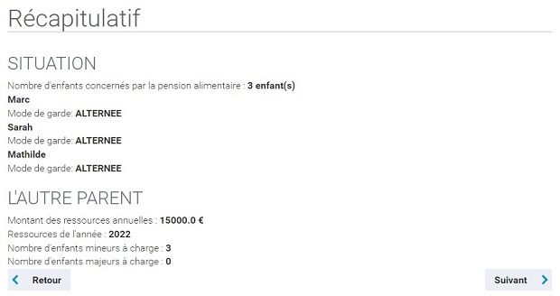 résultat montant pension alimentaire