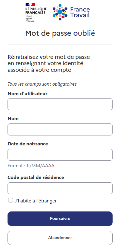 Réinitialiser son mot de passe France Travail