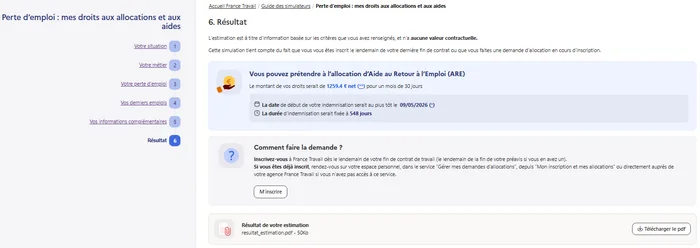 Étape 6 : affichage du résultat avec montant mensuel net, durée et date de début