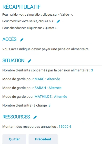 résultat montant pension alimentaire